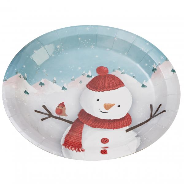 Vánoční papírové talíře Sněhulák