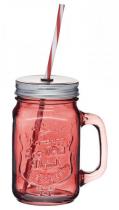 Mason jar sklenice s vkem a brkem, erven, 450 ml