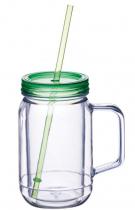 Dvoustěnná plastová sklenice s víčkem a brčkem Zelená 400ml